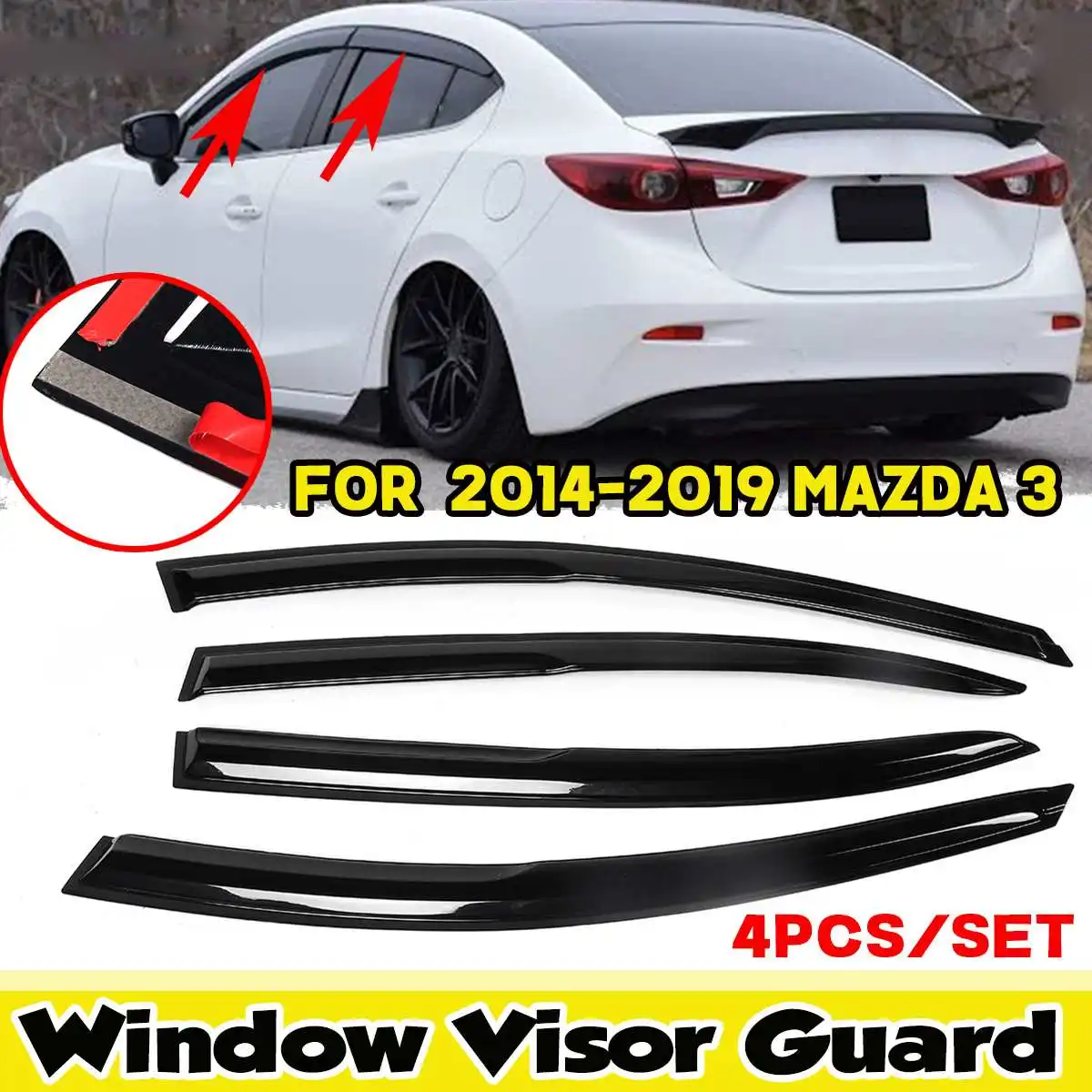 

New 4x Car Weathershields Side Window Vent Visor Deflector Sun Rain Guard 4DR For MAZDA 3 2014-2019 Awnings Shelters Protection