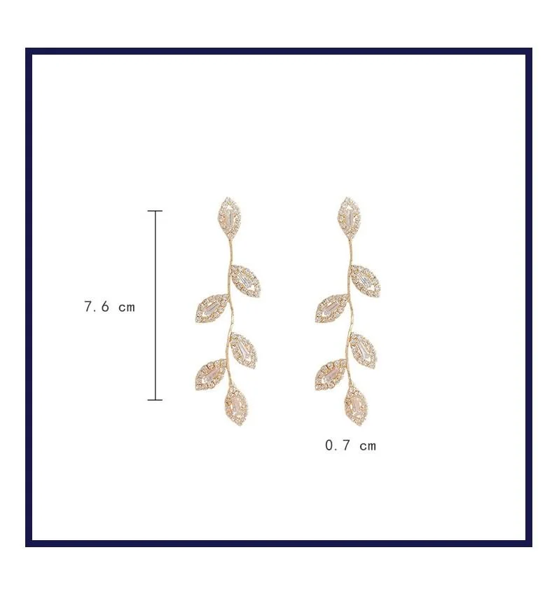 Новейший дизайн ивовые листья Позолоченные алмазные имитационные серьги