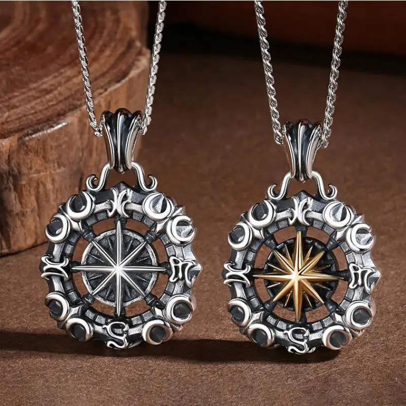 

Exquisite nautical starlight compass compass pendant cool men's retro pirate anchor necklace personality trend jewelry wholesale