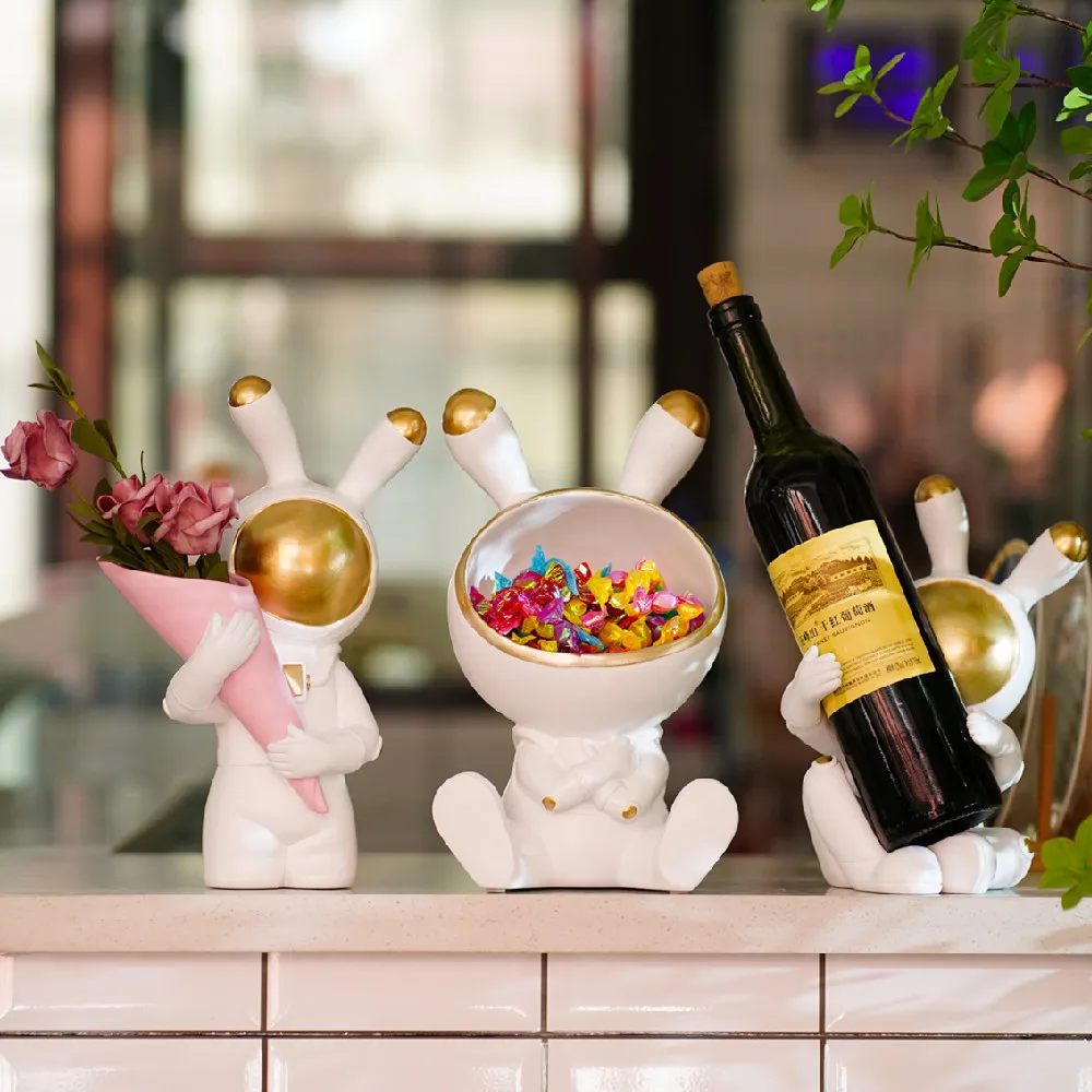 

New Chinese Astronaut Space Rabbit Decoration Home Living Room Desktop Storage Wine Cabinet Wine Rack