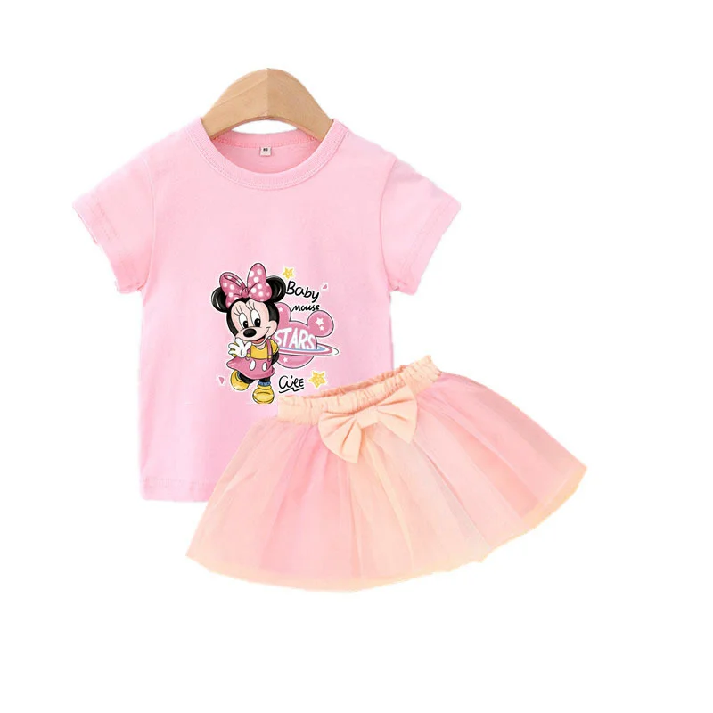 

Летняя детская одежда, детские топы и сетчатая юбка с Минни Маус, милый комплект одежды для девочек-подростков, модные корейские Детские нар...