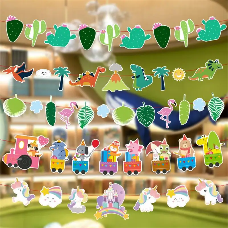 

2022 Animal Birthday Banners Flags Party Decorations Home School Kindergarten Decorated Children's Cartoon Hanging Flag Supplies