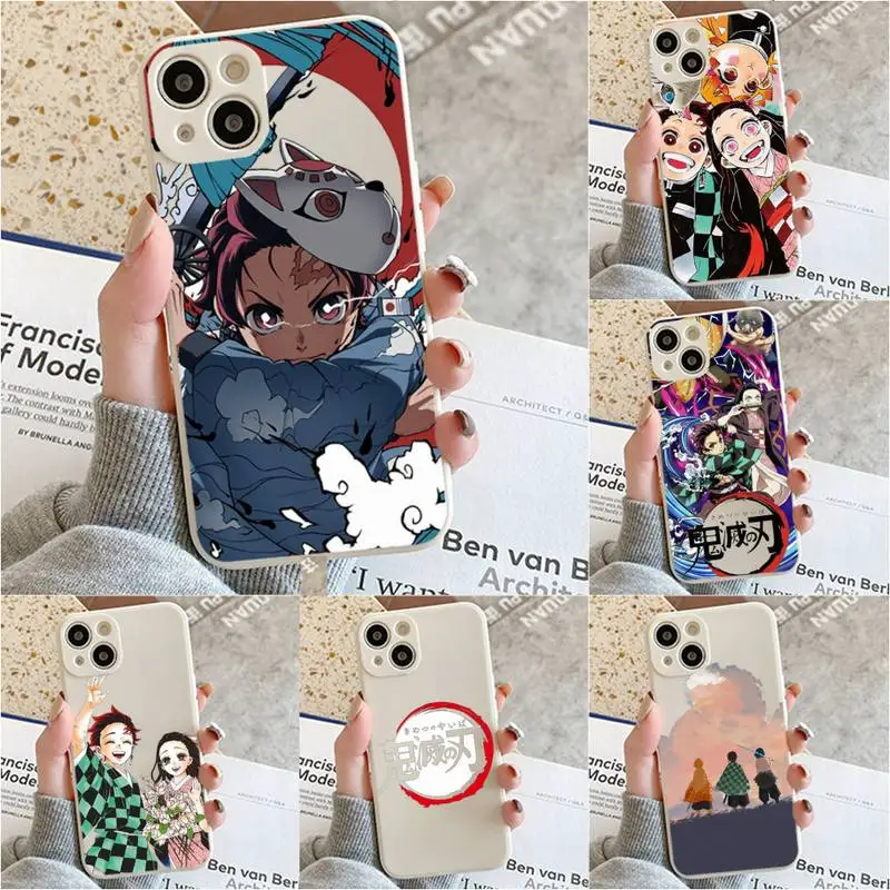

Cute Japan Demon Slayer Phone Case For Iphone 7 8 Plus X Xr Xs 11 12 13 Se2020 Mini 14 Pro Max White Case