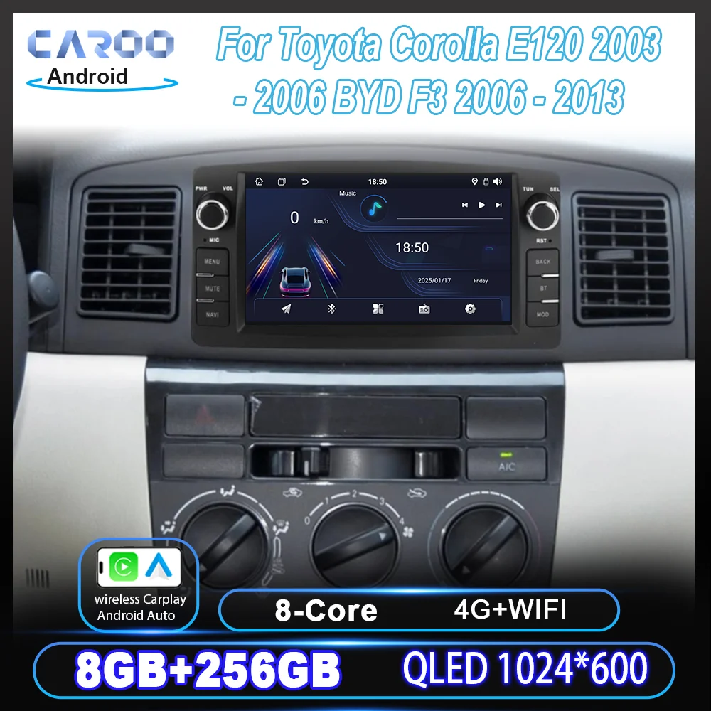 Фото 7-дюймовый радиоприемник Android для Toyota Corolla E120 2003-2006 BYD F3 2006-2013, автомобильный мультимедийный плеер Carplay, головное устройство, навигация, GPS 4G №1