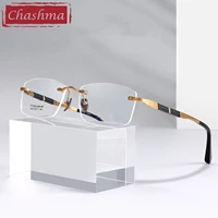 chashma top quality eyeglasses men rimless glasses pure titanium ultra light frame optical crystal eyewear for gentlemen