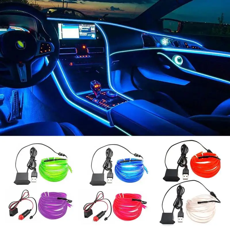 

5M/16FT USB Neon LED Light 12V Car Interior Lighting Strips Glowing Electroluminescent Wire/El Wire For Automotive Cosplay