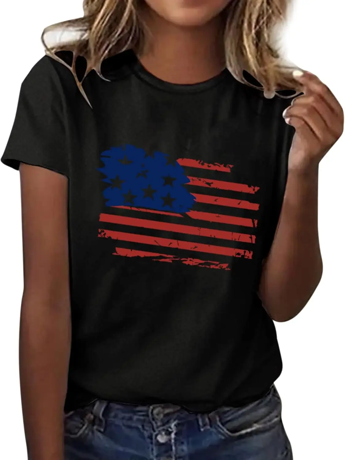 Женская Летняя туника с коротким рукавом красная и синяя футболка американским