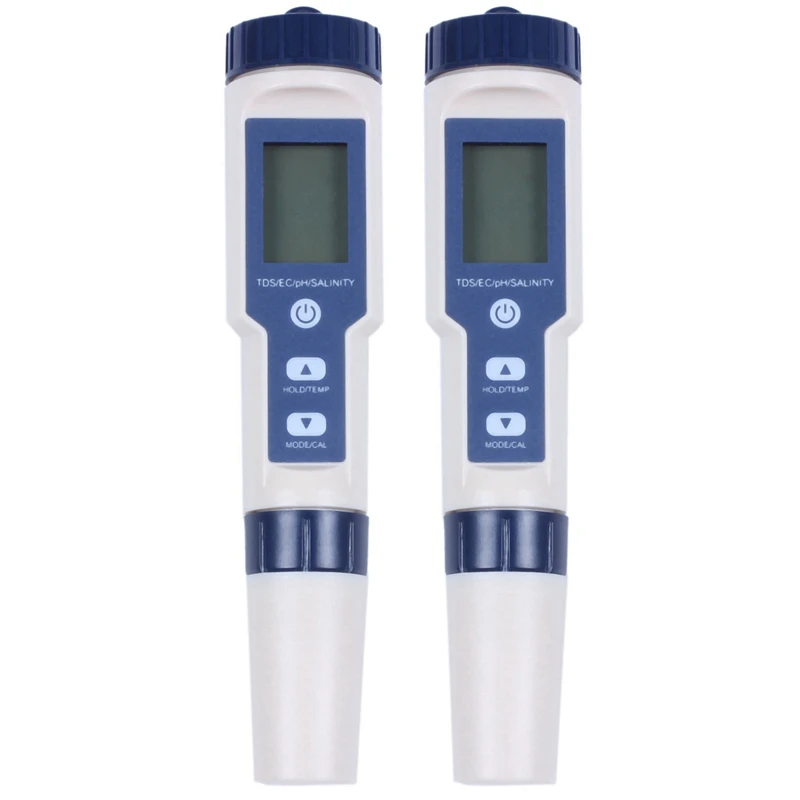 

2X 5 In 1 TDS/EC/PH/Salinity/Temperature Meter Digital Water Quality Monitor Tester For Pools, Drinking Water, Aquariums