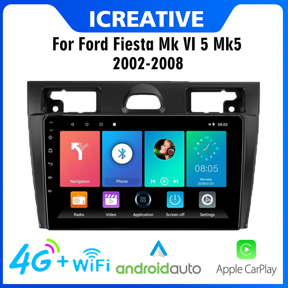 

CarPlay Автомагнитола Магнитола Мультимедиа автомобиля 2 Din, Android, 9 дюймов, для Ford Fiesta Mk VI 5 Mk5 2002-2008, Wi-Fi, GPS-навигация, автомобильный мультимедийны...