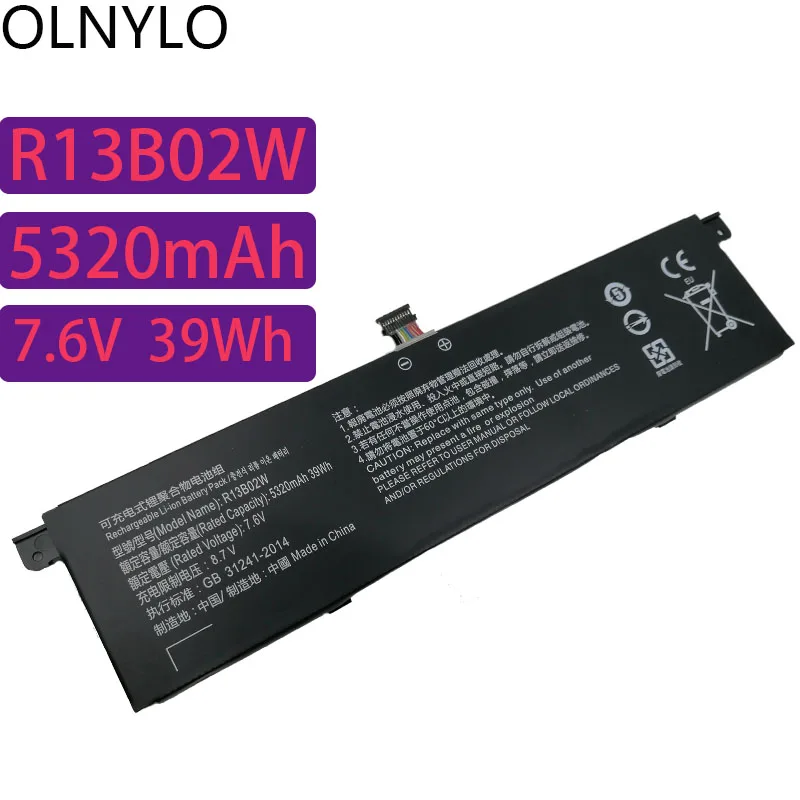 

OLNYLO R13B01W Laptop Battery For Xiaomi Mi Air 13.3" Series Tablet PC Tablet 7.6V 39WH R13B02W