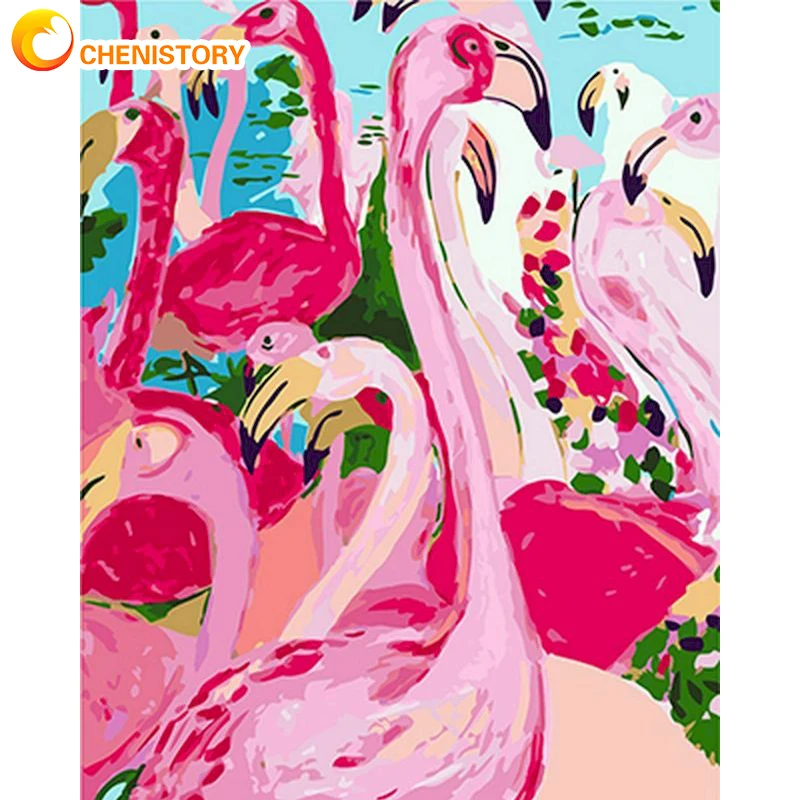 

CHENISTORY Frame Flamingos DIY Painting By Numbers Kit Animal Picture By Numbers Acrylic Paint By Numbers For Home Wall Decors
