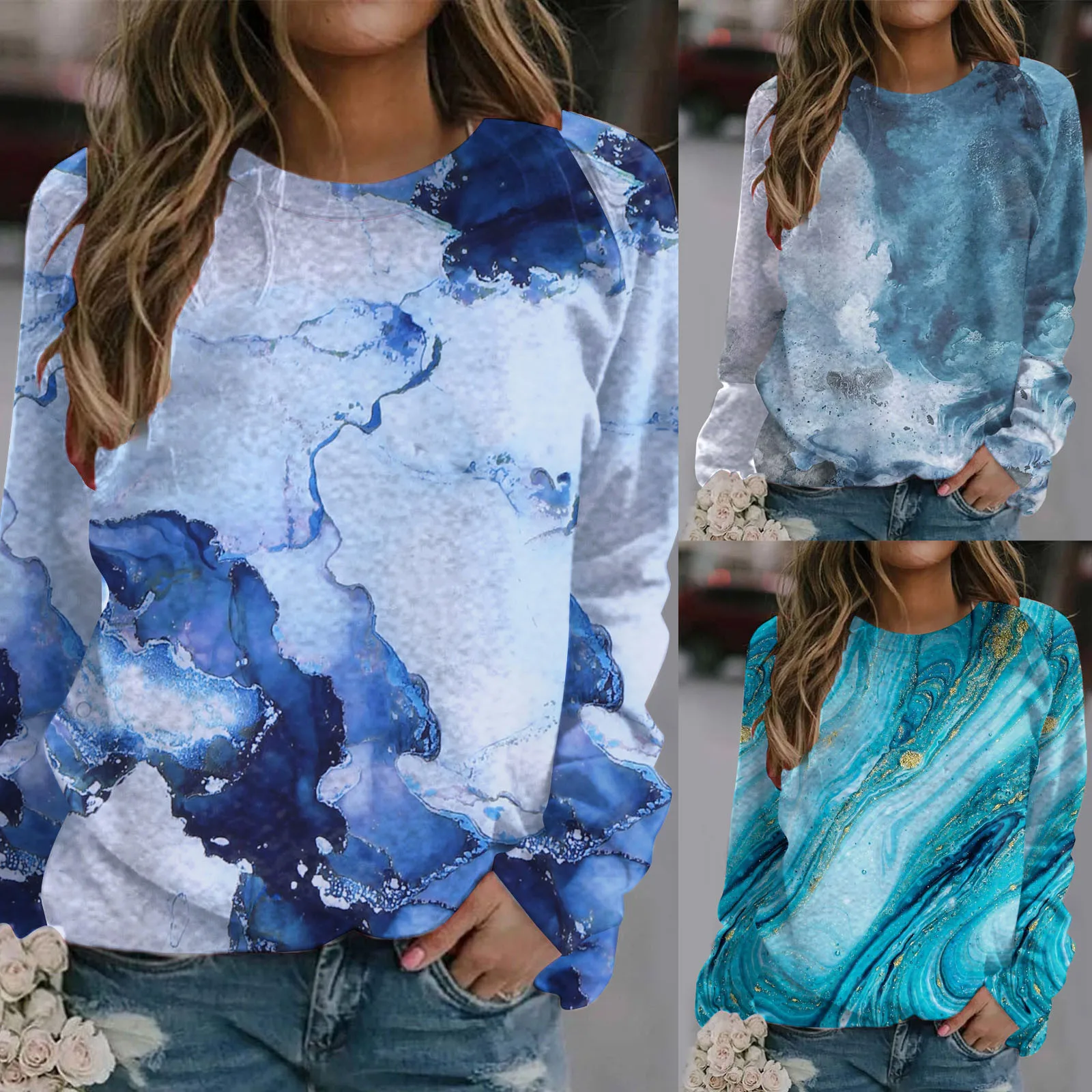 

Ladies Athletic Sweatshirt Women Color Print Loose Pullover Tops Round Neck Casual T Womens Sweatshirt Color Jacket
