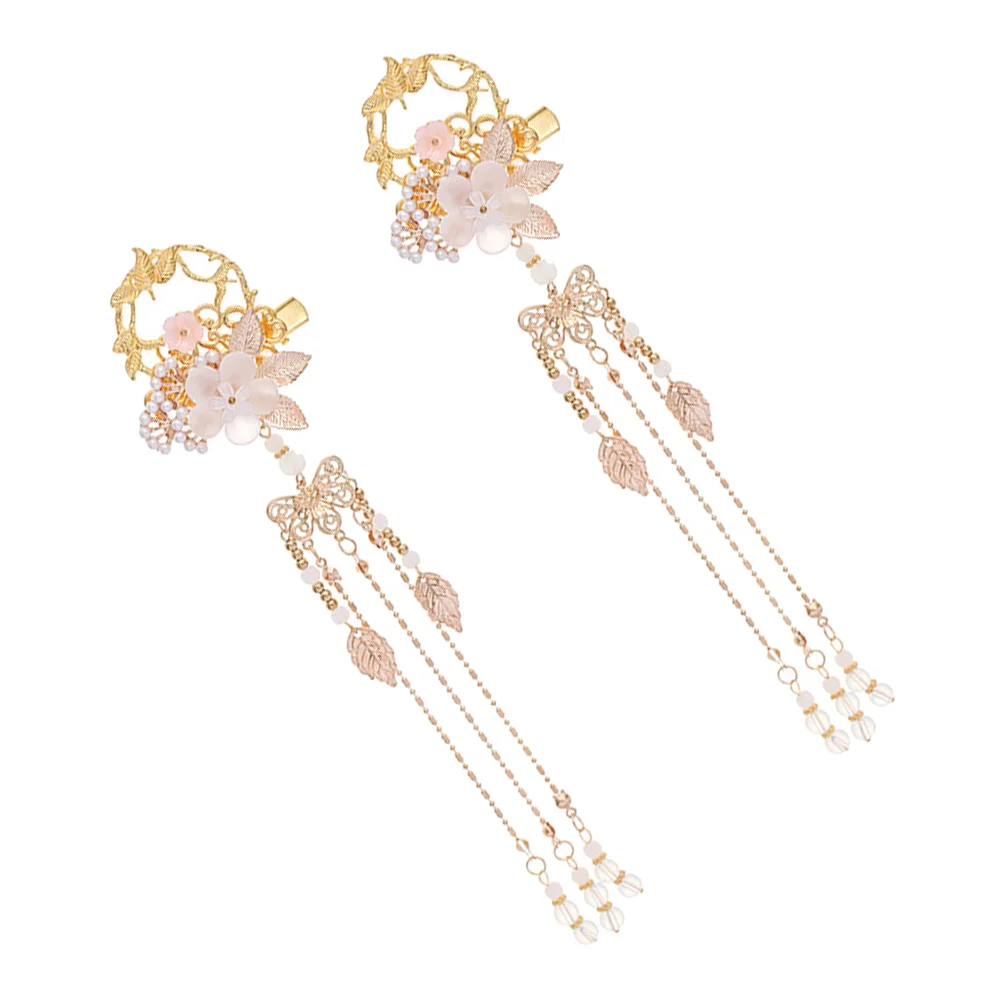 

1 Pair of Tassel Hairpins Antique Side Clips Retro Flower Beading Hair Clips