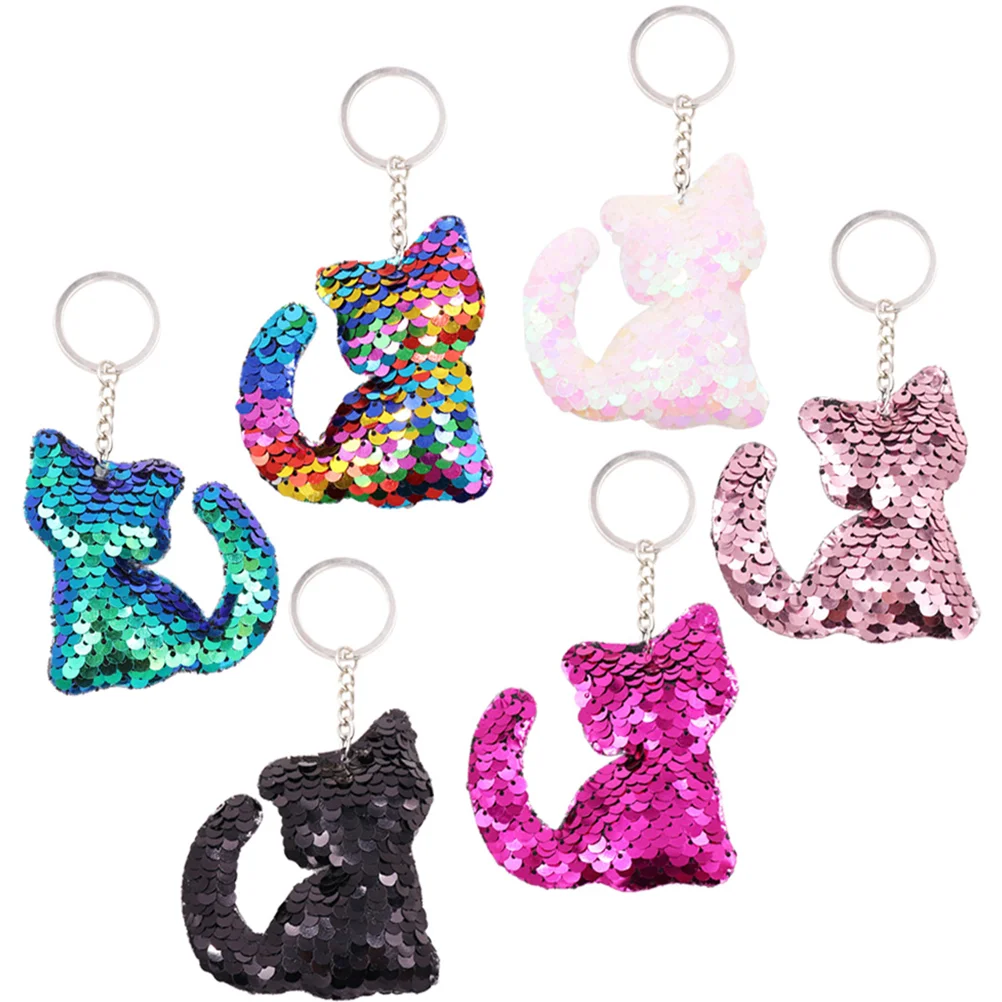 

24pcs Glitter Sequins Cat Keychain Keyring Colorful Key Chain Charm Key Holder(Colorful+Black+Pinky White+Rosy+