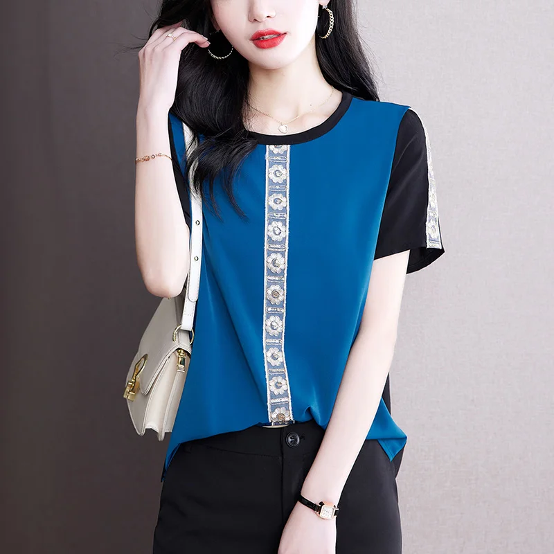 

Женская шелковая футболка большого размера с принтом, летняя повседневная футболка из хлопка с коротким рукавом, новинка 2022, модная женская...