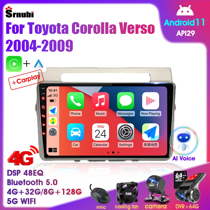 Srnubi Android 11 автомобильное радио для Toyota Corolla Verso AR10 2004-2009 мультимедийный плеер 2Din Carplay Стерео GPS головное устройство аудио 9 Srnubi Android 11 автомобильное радио для Toyota Corolla Verso AR10 2004-2009 мультимедийный плеер 2Din Carplay Стерео GPS головное устройство аудио 9