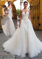 fascinating sweetheart neckline 2 in 1 beading sash wedding dress with lace appliques mermaid bridal dress 2019 detachable skirt