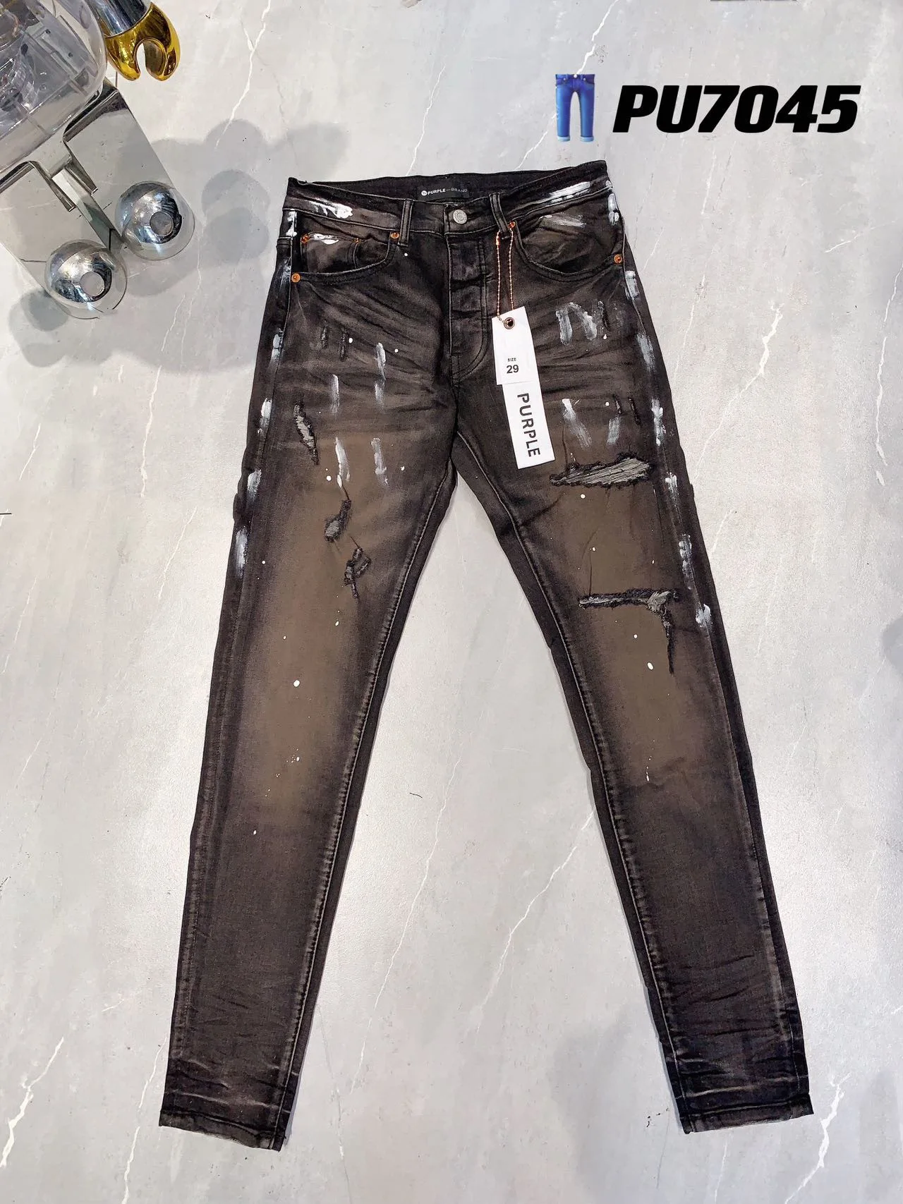 

Роскошные брендовые фиолетовые джинсы для мужчин, потертые уличные джинсовые брюки, облегающие рваные джинсы с рисунком граффити