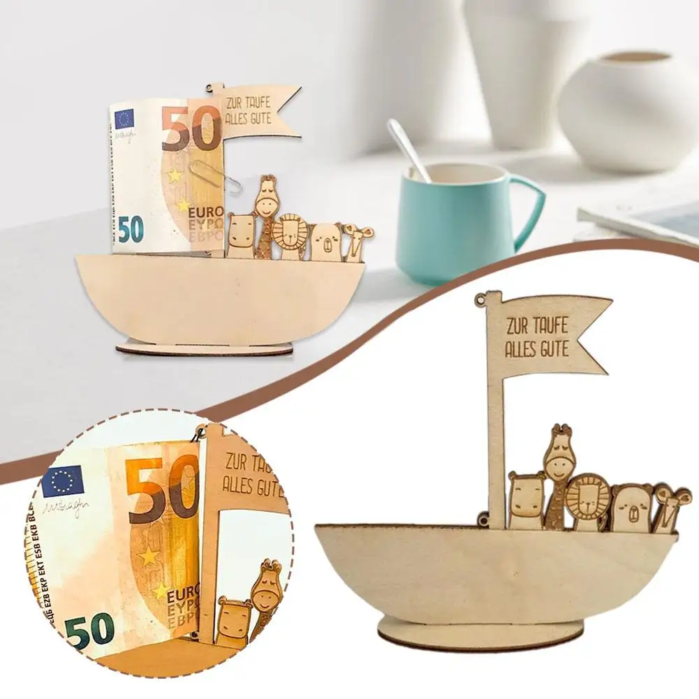 

Money Gift For Birth Or Baptism Creative Gift Noah's Ark Paper Money Clip Wooden Ornaments K1L3