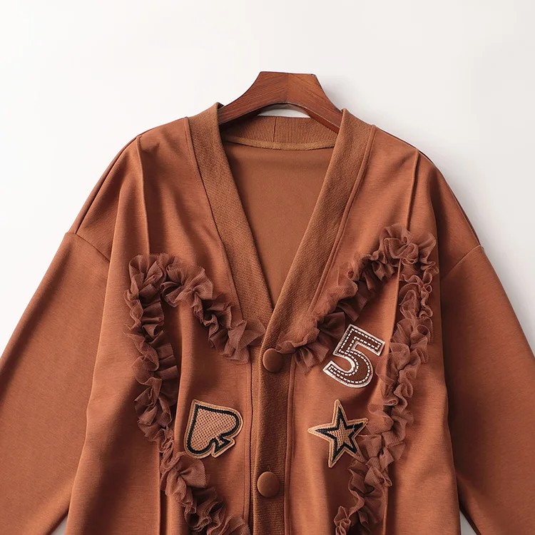 Autumn 407227 Outerwear Mingwei High end Women Mid-Length Long sleeve V-neck |