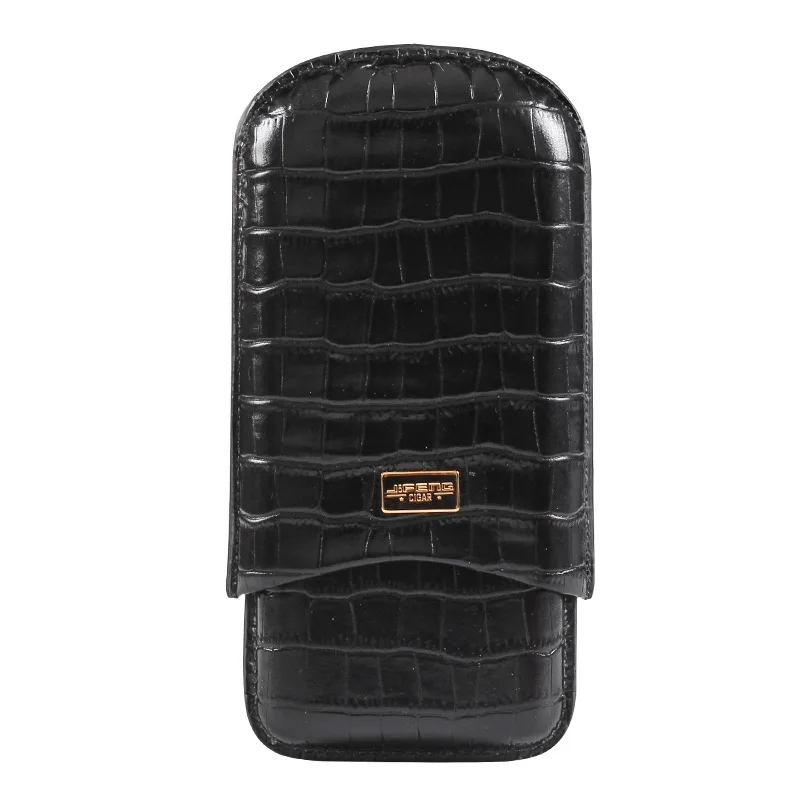 Crocodile Pattern design3 Tubes Travel  Leather Cigar Case, Cigar Humidor Portable For Cuban cigars Orange/Black JF-501