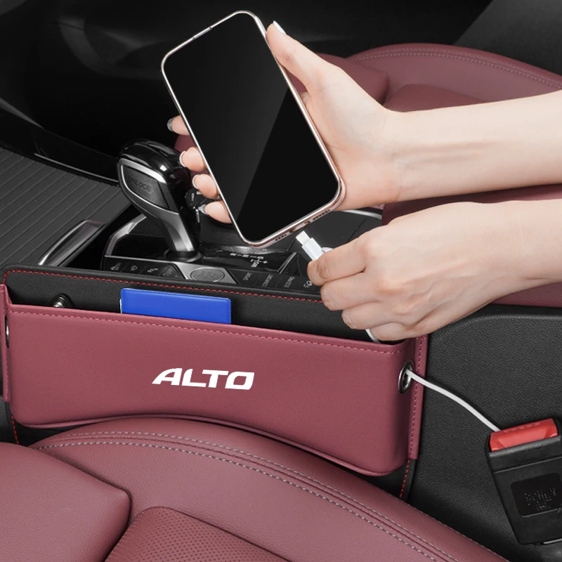 

Контейнер для хранения на автомобильное сиденье Suzuki Alto, органайзер для зазора на сиденье автомобиля, Боковая Сумка для сиденья, запасные отверстия для зарядного кабеля, автомобильные аксессуары