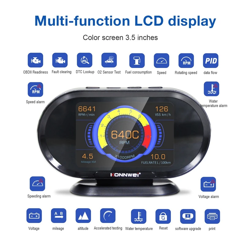 Автомобильный цифровой измеритель HUD KONNWEI KW206 OBD2 автомобильный умный OBD спидометр