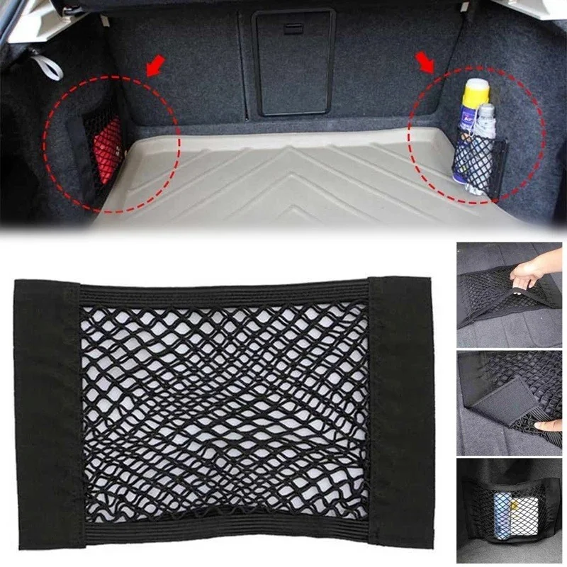 

Car Trunk Elastic Mesh Storage Bag Rear Rear Seat Organizer Durable Elastic String Net Bag Magic Sticker Interior Storaging Bag