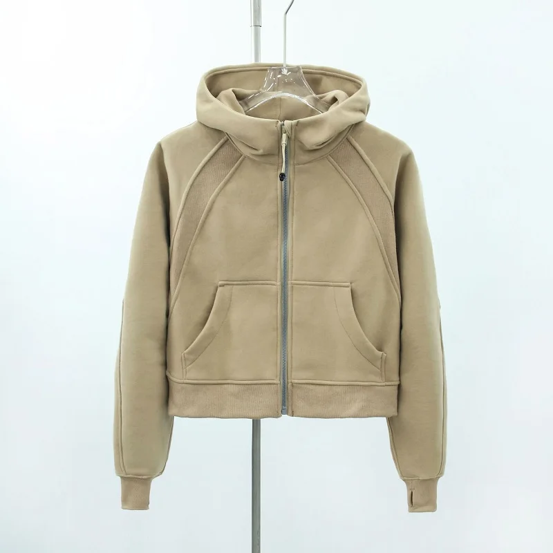 LuluWomen Scuba Hoodie Jackets Winter Warm Training Sweatshirts Gym Workout Sports Coat Thickened Thermal Half Zipper Bodysuit