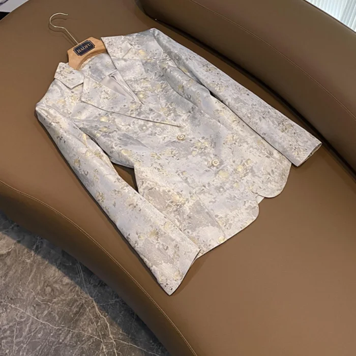 

Fine Workmanship Jacquard Lady Office Work Wear Long Sleeve Single Breasted Women Floral Slim Fitted Formal Blazer