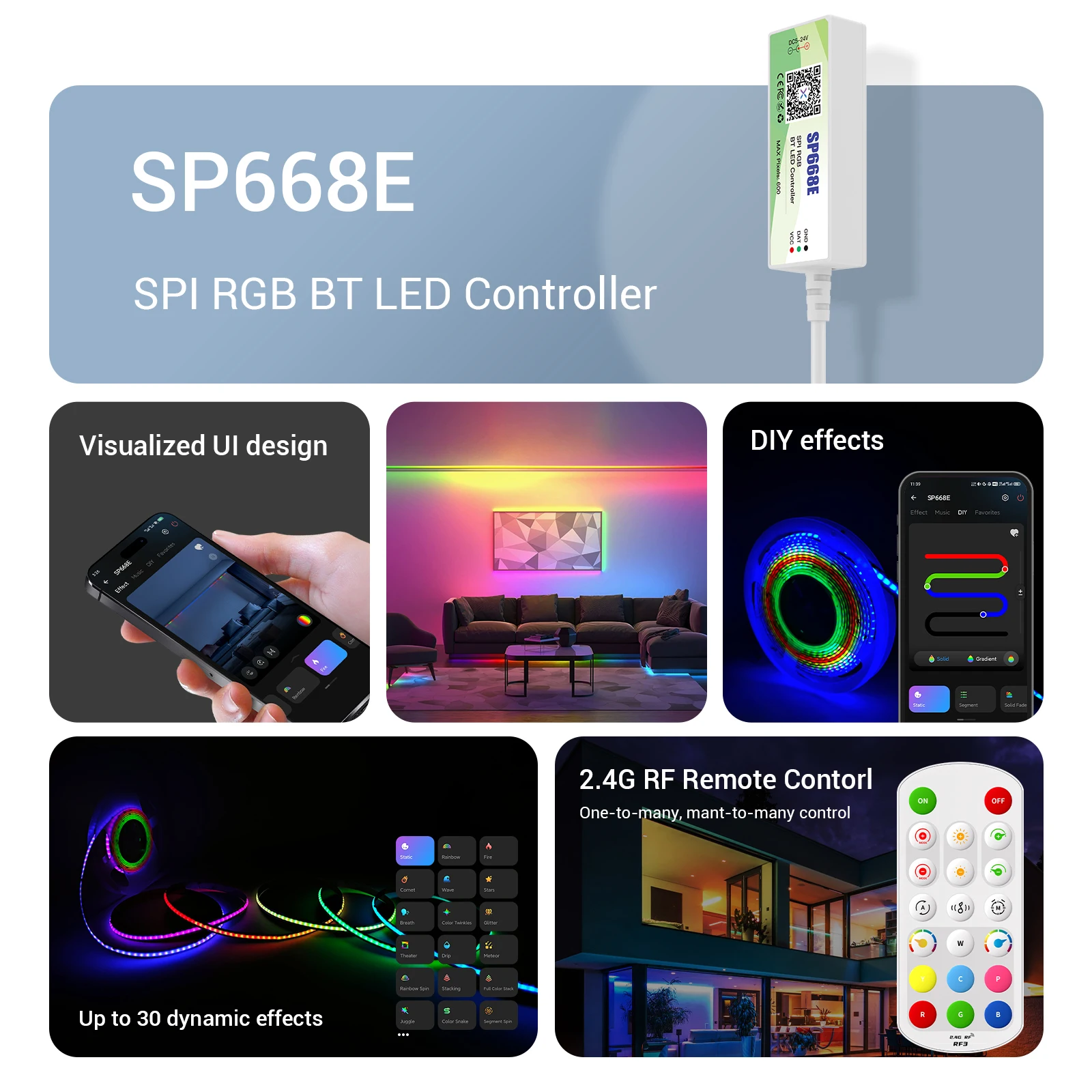 SP668E WS2811 WS2812B RGB светодиодный контроллер приложение 2 4G RF пульт дистанционного