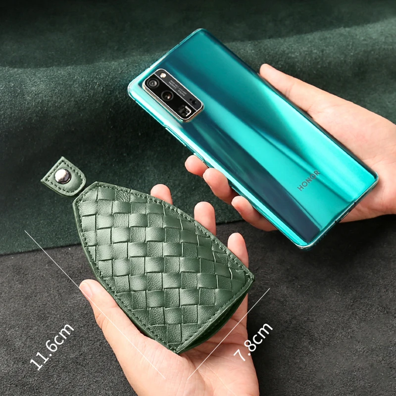 2022 New Pull-out Authentic Leather Sheepskin Hand-Woven Car Key Ring Waist Pendant Unisex Key Cover Case Compact Carrying Case