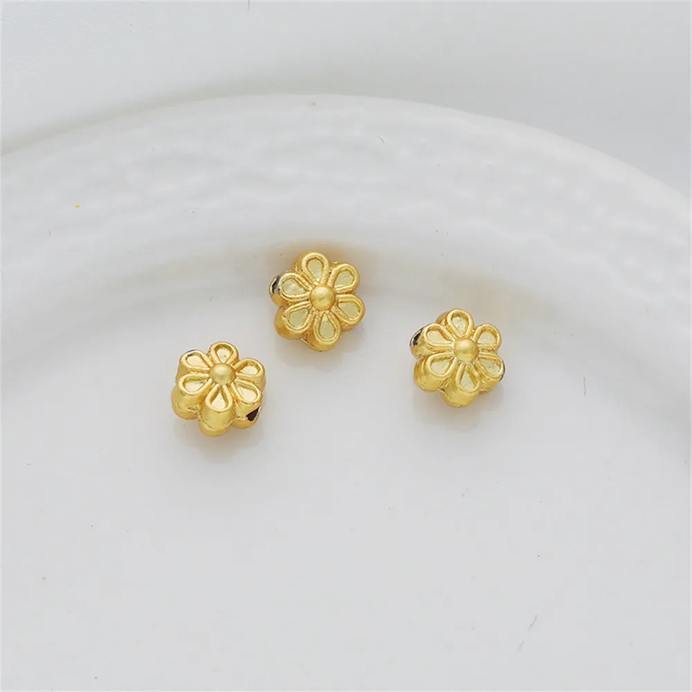 

10pcs 18k Matte gold double-sided six-petal flower through hole 6mm with beads loose beads diy homemade ornaments accessories