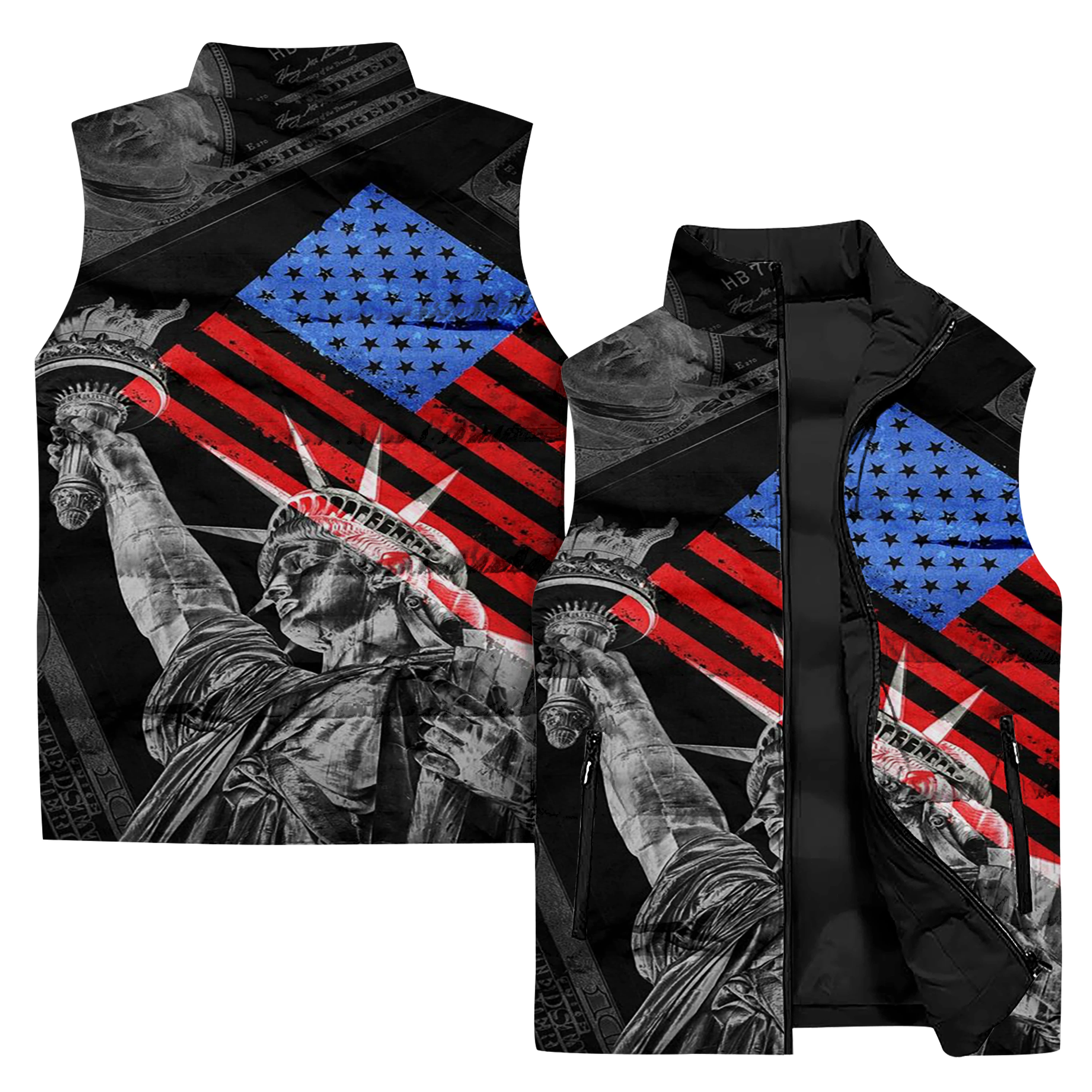 Flag Down Jackets Man 2024 India Men's Padded Vest Patriotic Vests for Men USA Fashion Durable 3D Printing Cheap Coat Working