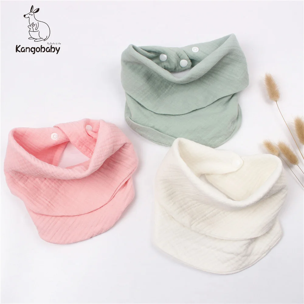 

Kangobaby 3pcs set 100% cotton crepe baby bibs muslin soft solid color baby bandana drooling bibs