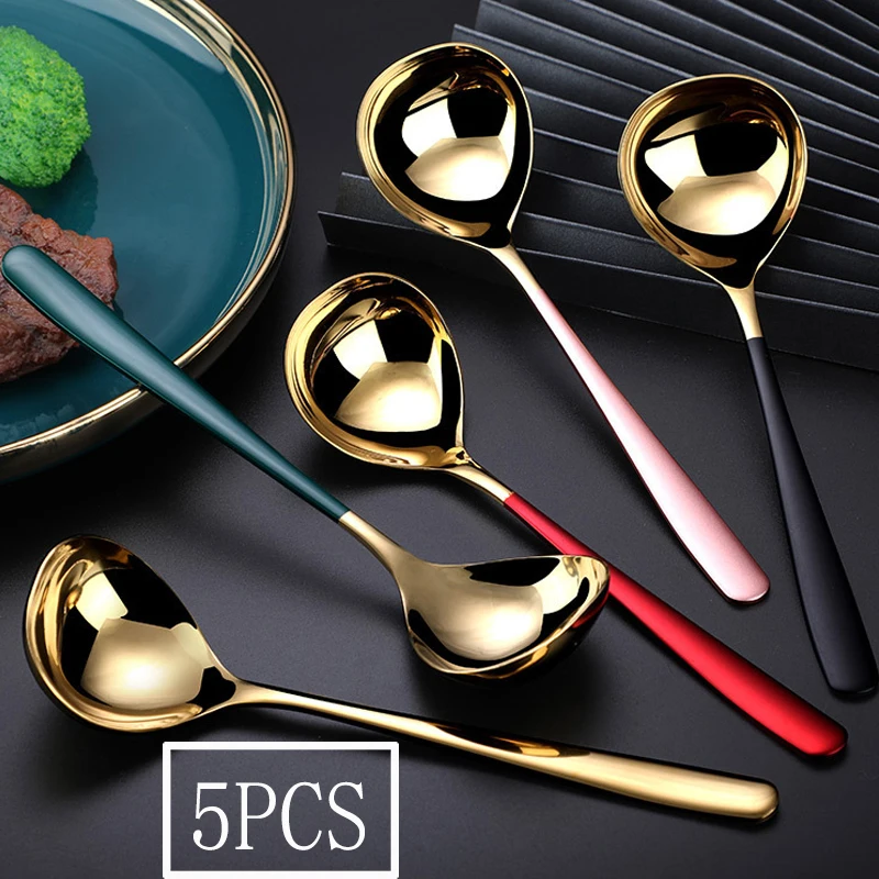 

304Stainless Steel Spoon Long Handle Small Soup Spoon Big End Deep Round Spoon Household Porridge Spoon Drinking Spoon Big Spoon