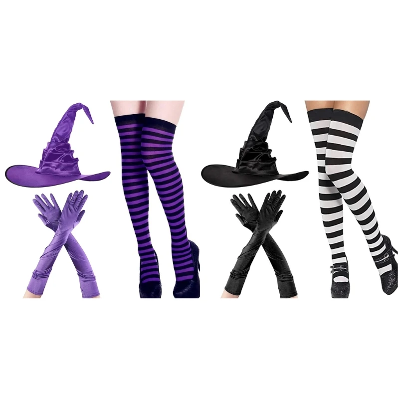 

Костюм ведьмы для косплея для Хэллоуина, женская шапочка, носки, перчатки, косплей, костюм для вечеринки, карнавальный аксессуар