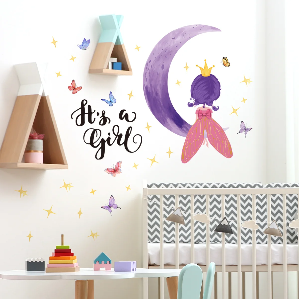 

30*90cm English Slogan Moon Star Butterfly Wall Sticker Creative Background Wall Living Room Decoration Mural Wall Sticker