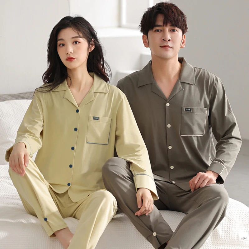 Высококачественный весенне-осенний пижамный комплект для пар хлопковые пижамы с