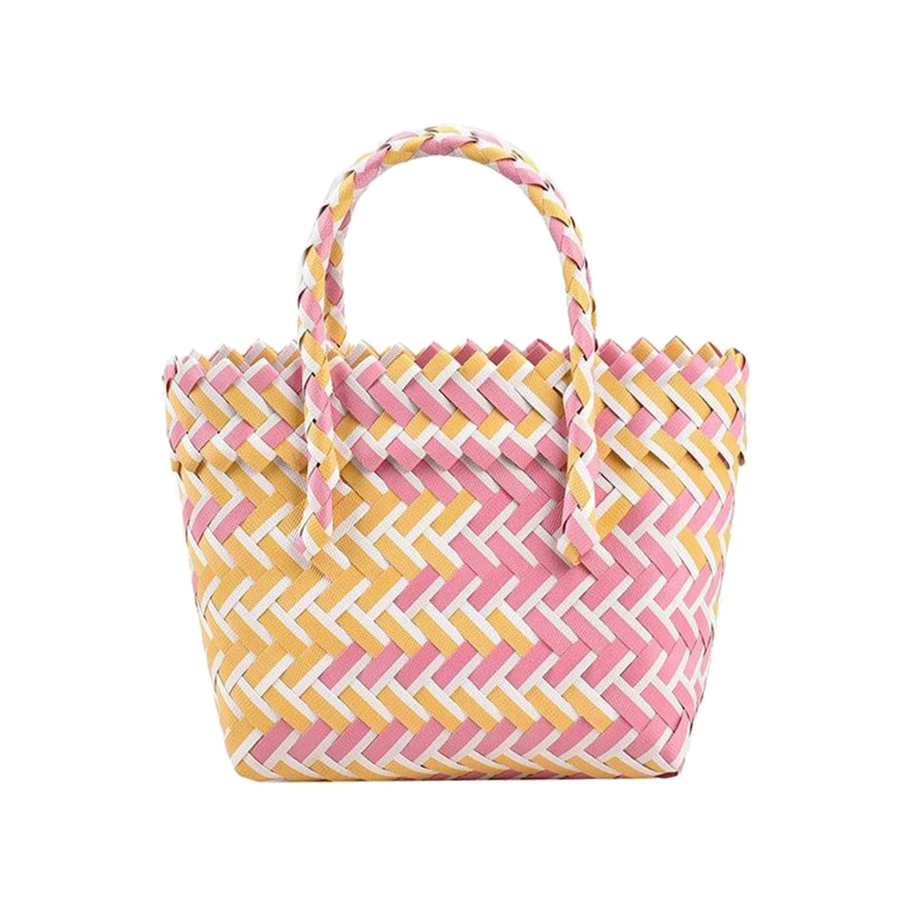 

Beach Bags Women Large Capacity Colorful Handbags Woven Wear Resistance PU Waterproof Lightweight Breathable for Holiday Party