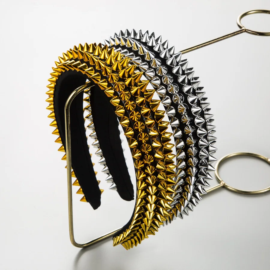 

1pcs Men Women Silver Golden Four Rows Spiked Gothic Rivets Hair Bands Spikes Headband Cosplay Headdress