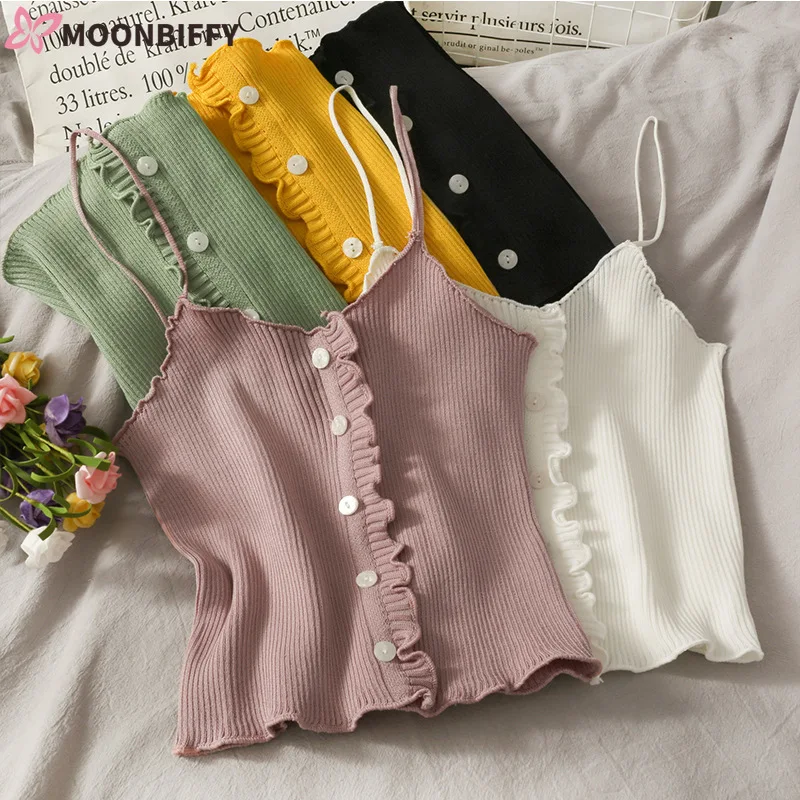 

Sexy Solid Color Top 2022 Korean Women Cotton Underwear Fashion Comfort Tank Up Female Knitting Slim Suspender Sexy Lingerie