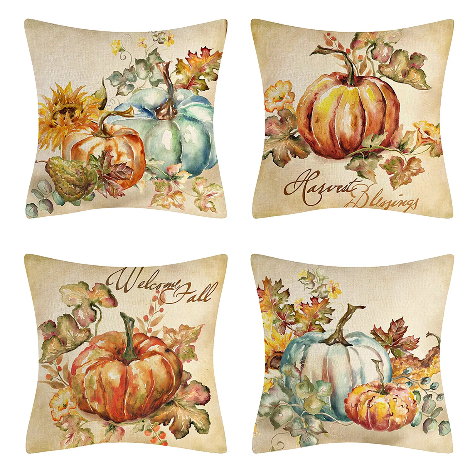 

Set Of 4 Fall Pillow Covers Thanksgiving Cushion Throw Pillow Case Decor Pumpkin Couch Decorations Autumn Theme Farmhouse Linen
