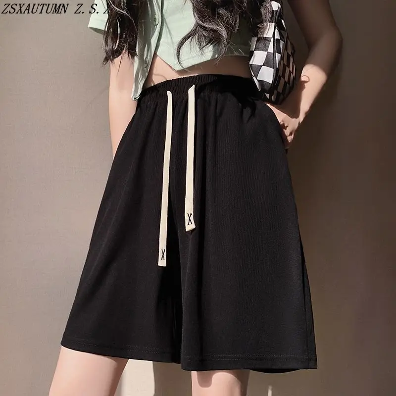 

Спортивные шорты женские из вискозы, повседневные свободные штаны до колен, слаксы, мешковатые джоггеры с эластичным поясом, на лето