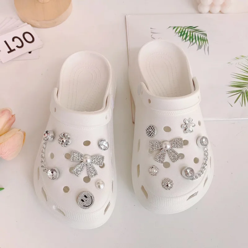 12PCS/lot Shoe Charms Decoration Buckle Pins Cute Creative Rhinestone Bow Small Flower  JIBZ DIY Combiation for Croc Friend Gift images - 6