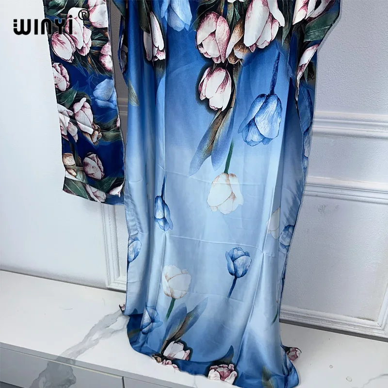 Платье-макси WINYI женское с цветочным принтом и круглым вырезом