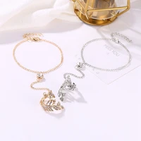 leaf bracelet bangle ring harness hand chain jewellery women crystal finger