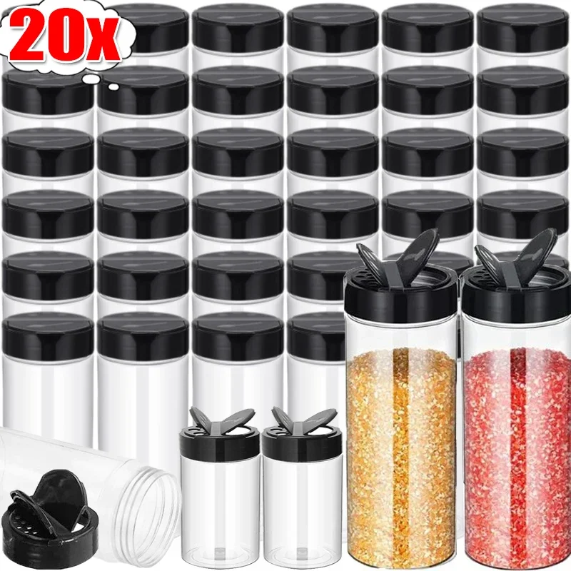 20/1PC Plastic Spice Jars Containers with Cap Seasoning Powder Shaker Bottles Kitchen Tools Herbs Condiment Storage Box
