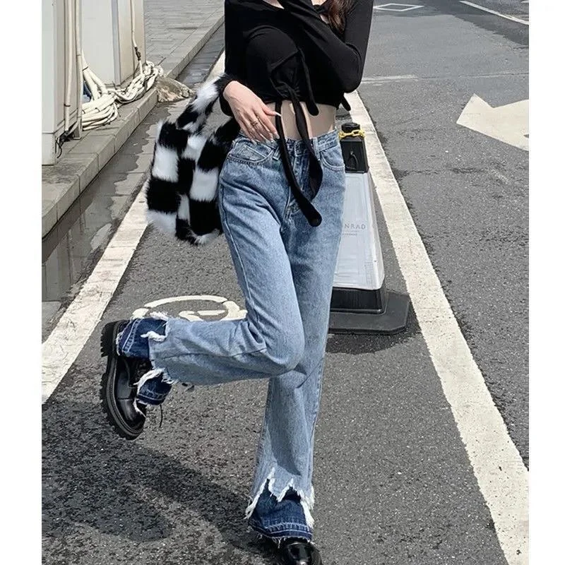 Y2k Vintage Clothes Newjeans Straight Leg Jeans Woman High Waist Women's Pants Korean Fashion Denim Streetwear Female Clothing