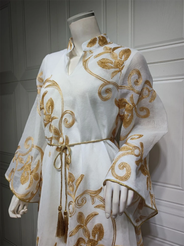 Ramadan Robe Dresses For Women 2023 Elegant Long Sleeve Embroidery Evening Party Dubai Abaya Muslim Casual Dress